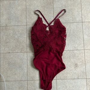 Burgundy Lace Bodysuit